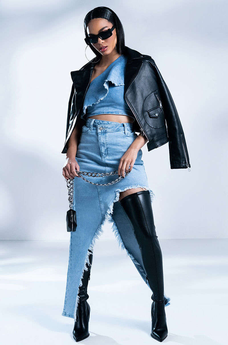 JUST WANNA DANCE HIGH LOW DENIM SKIRT