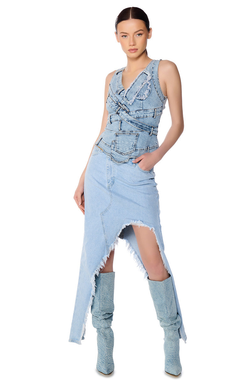 JUST WANNA DANCE HIGH LOW DENIM SKIRT