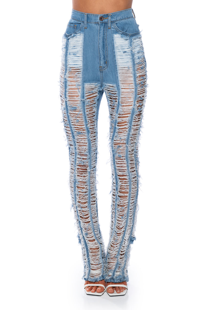 KEEP IT TOGETHER FULLY DISTRESSED STRAIGHT JEANS
