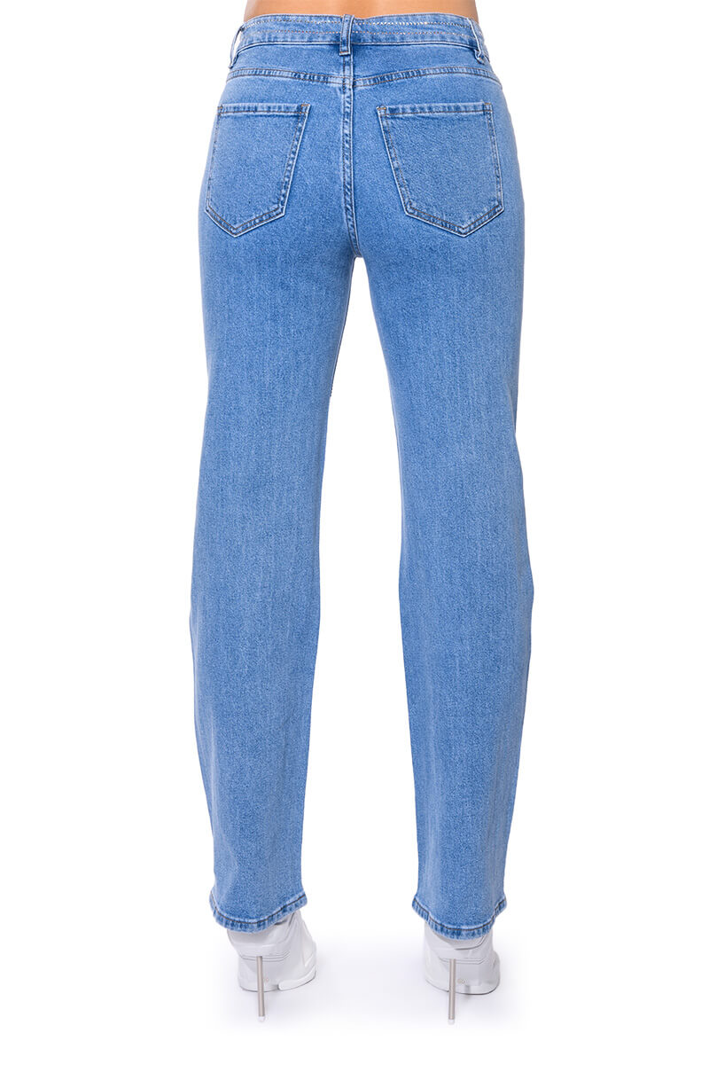 KICK BACK PINSTRIPE RHINESTONE WIDE LEG JEANS