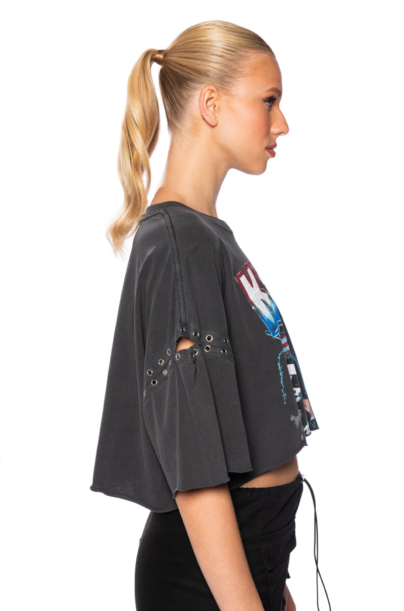 KISS STUDDED CROPPED BAND T SHIRT