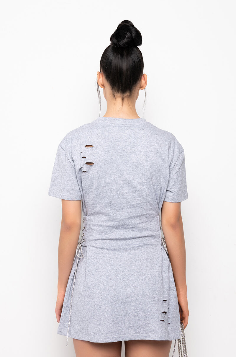 LACE UP RHINESTONE TSHIRT DRESS