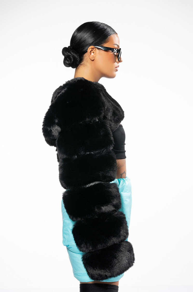 LADIES NIGHT ULTRA CROP FAUX FUR JACKET