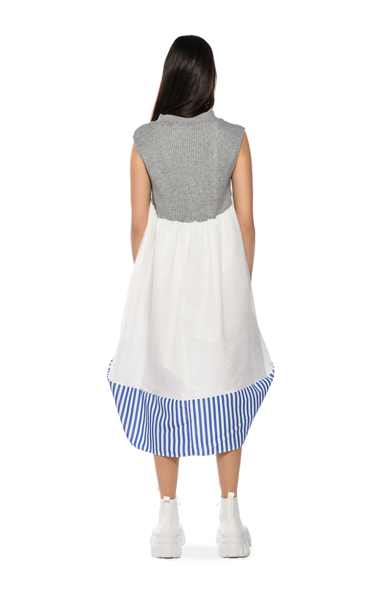 LAYERED LOOK HIGH LOW SLEEVELESS MIDI DRESS