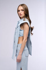 LIGHT WASH ANGLED DENIM VEST