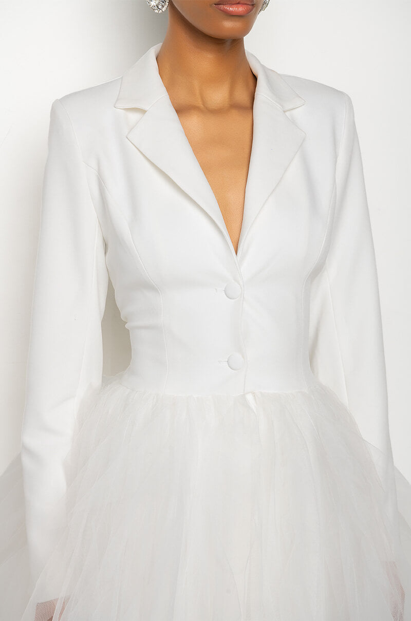 LIKEWISE BLAZER DRESS WITH TULLE SKIRT