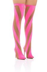 LILITH MESH THIGH HIGH BOOT IN PINK