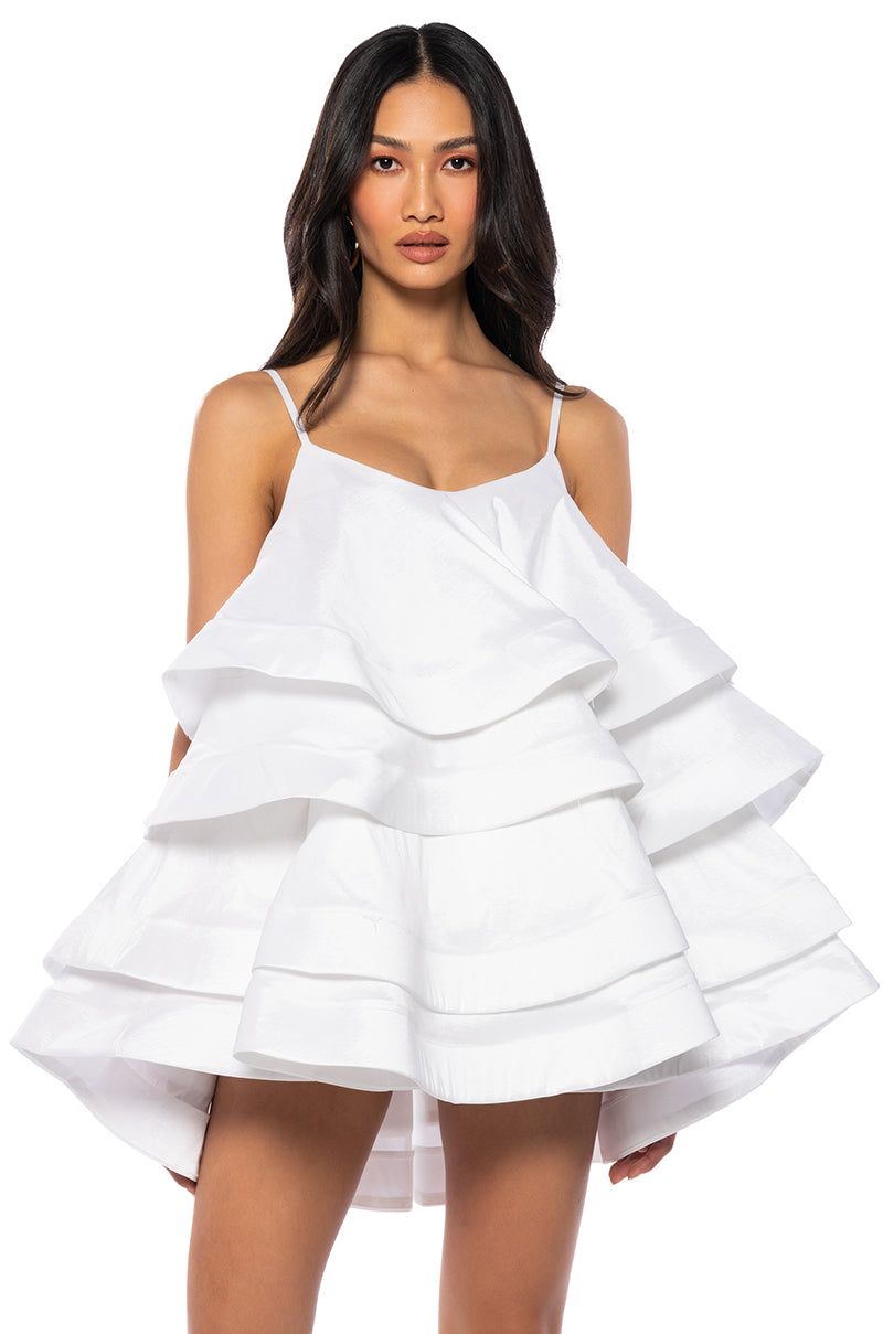 LOOKING FOR LUST RUFFLE MINI DRESS IN WHITE