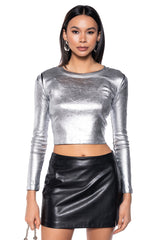 LOST IN THE GALAXY LONG SLEEVE METALLIC TEE