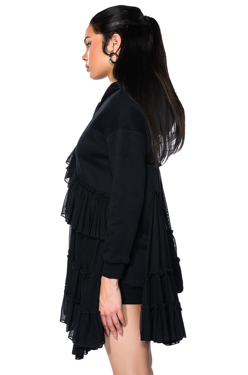 LOU LOU RUFFLE DETAIL HOODIE DRESS