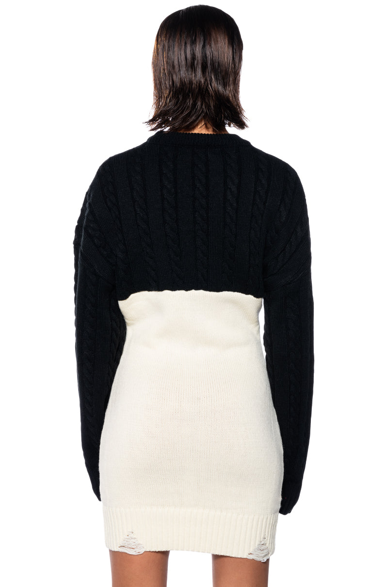 LOVE DISTRESSED KNIT MINI DRESS