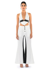 LUMA LOW V NECK HALTER BLOUSE WITH BELT