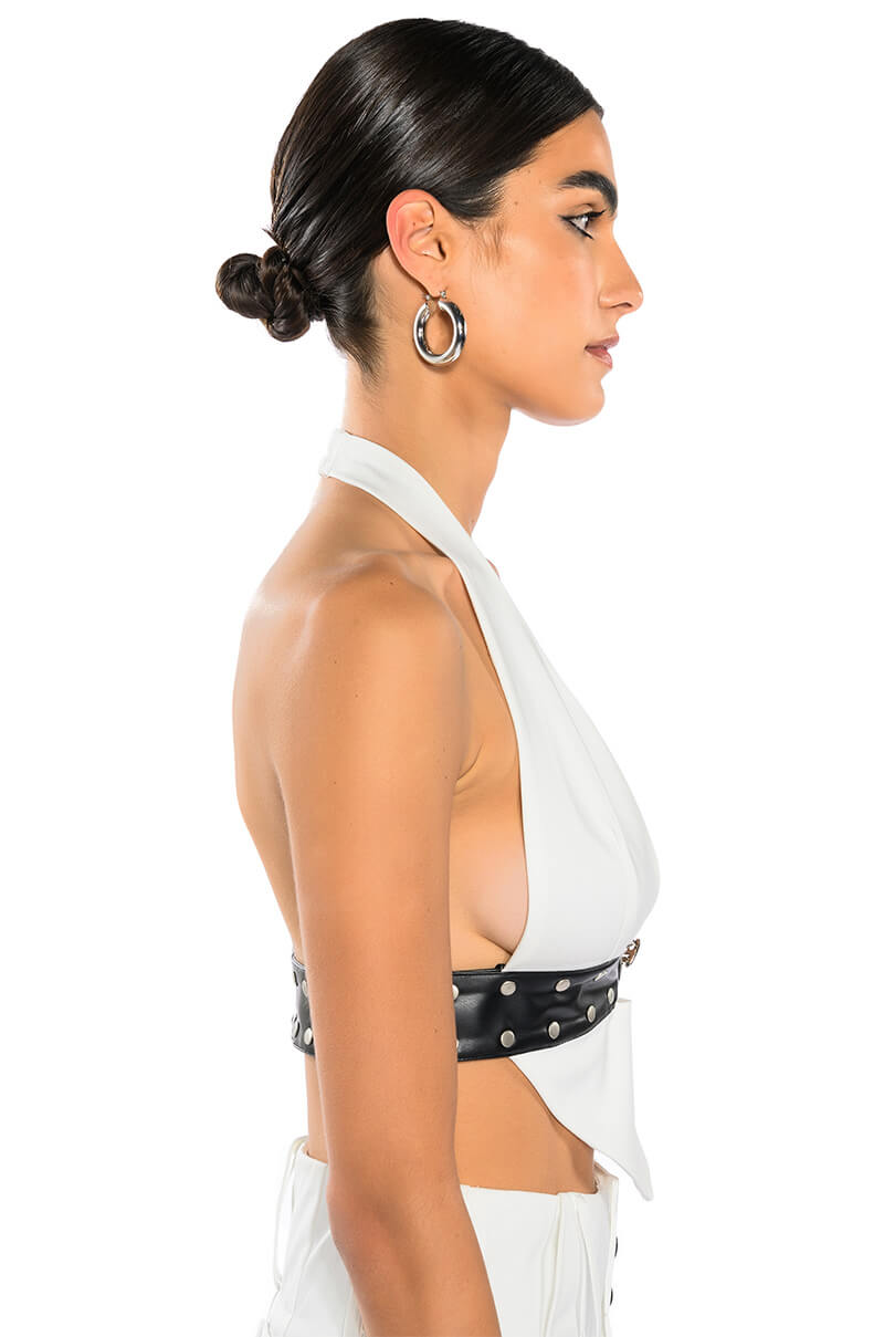 LUMA LOW V NECK HALTER BLOUSE WITH BELT