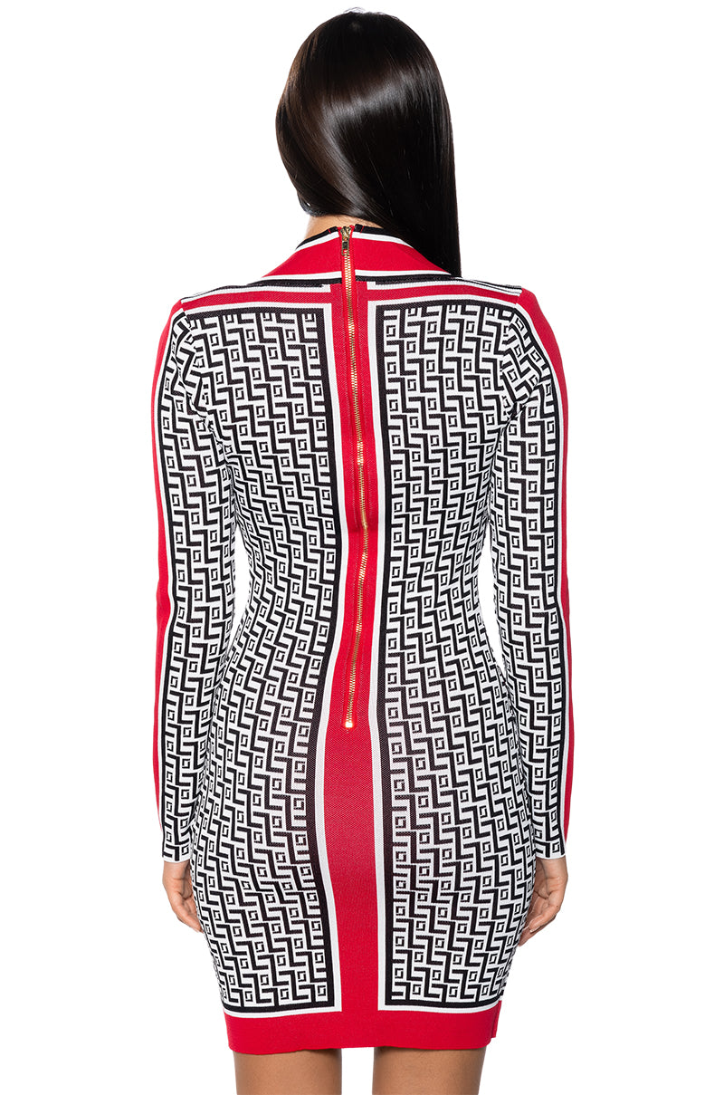MAZEY PRINTED LONG SLEEVE MINI DRESS