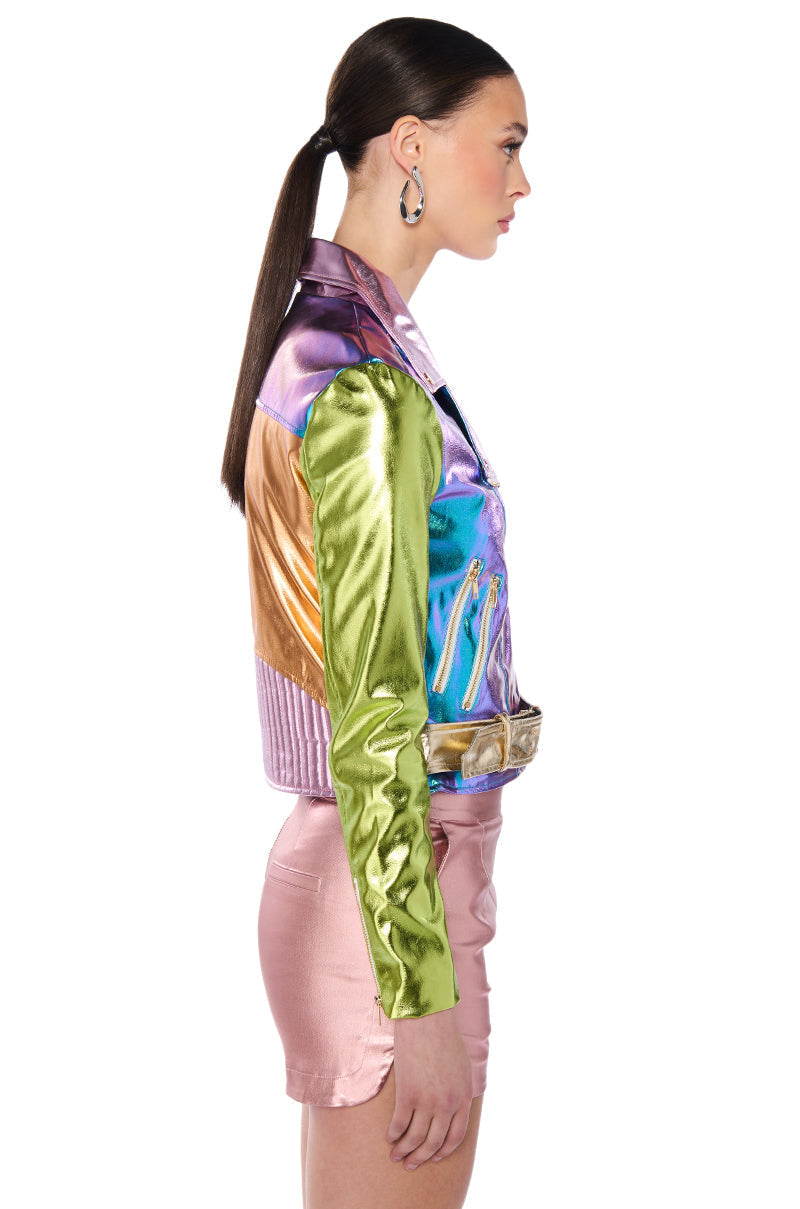 METALLIC PASTEL MOTO JACKET