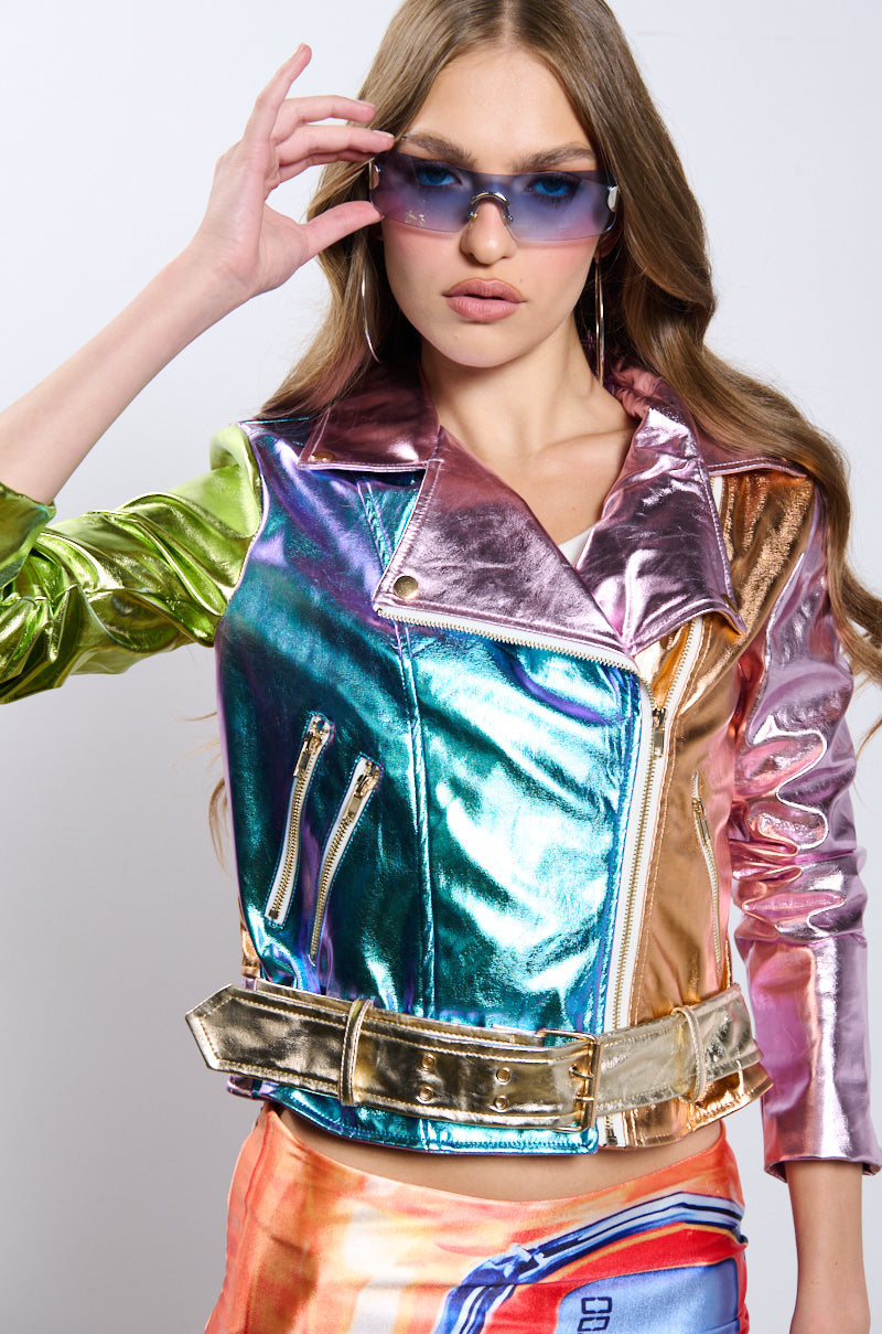 METALLIC PASTEL MOTO JACKET