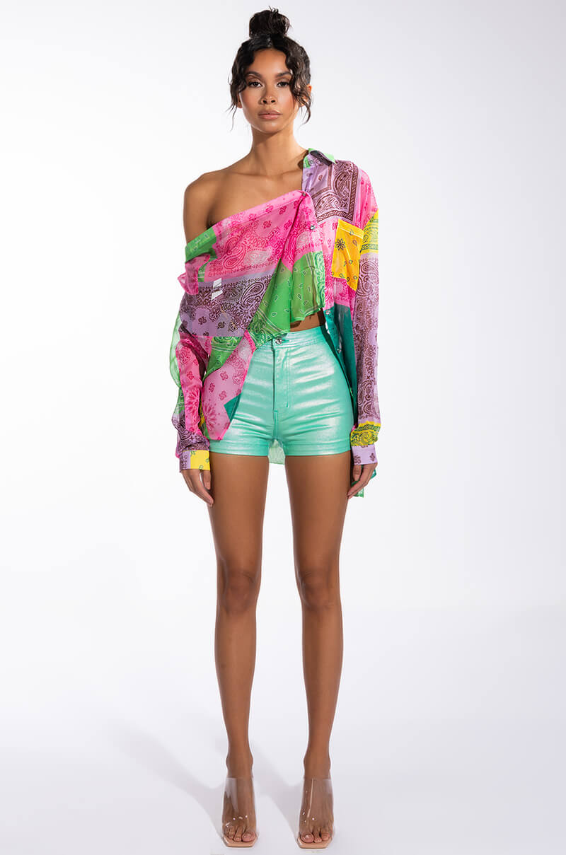 OUTTA THIS WORLD COATED METALLIC SHORT