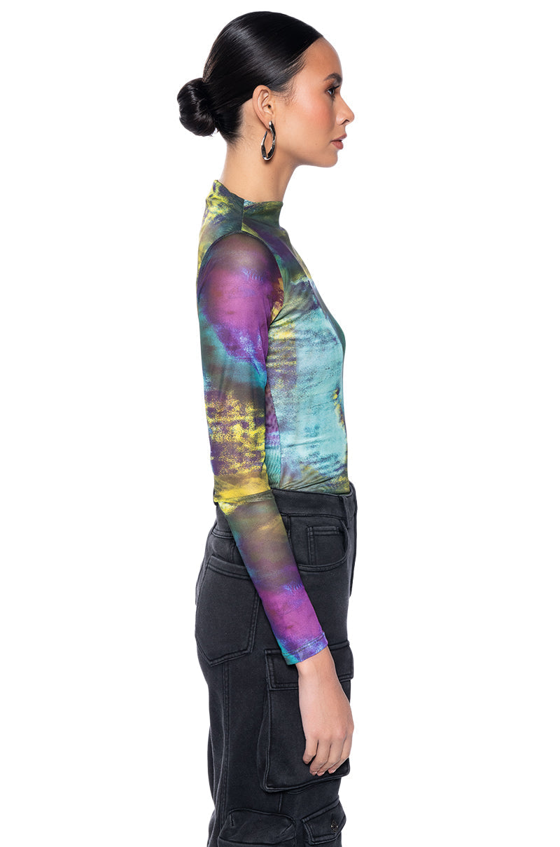 MOONLIGHT HAZE MOCK NECK LONG SLEEVE MESH BODYSUIT