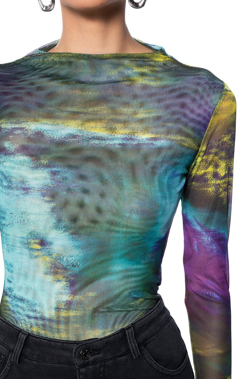 MOONLIGHT HAZE MOCK NECK LONG SLEEVE MESH BODYSUIT