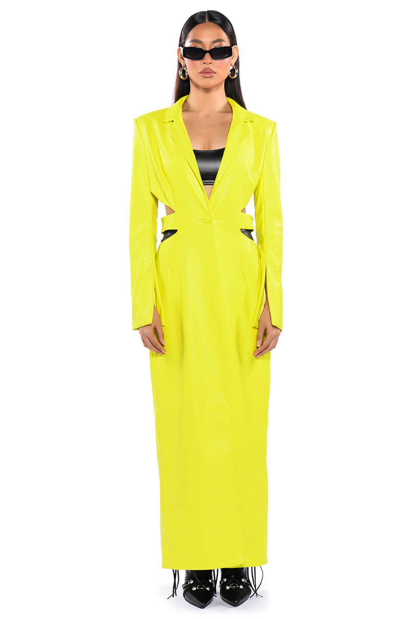 MORE LIFE YELLOW CUT OUT PLEATHER TRENCH