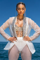 MUST BE LOVE ON RHINESTONE STUDDED LAPEL