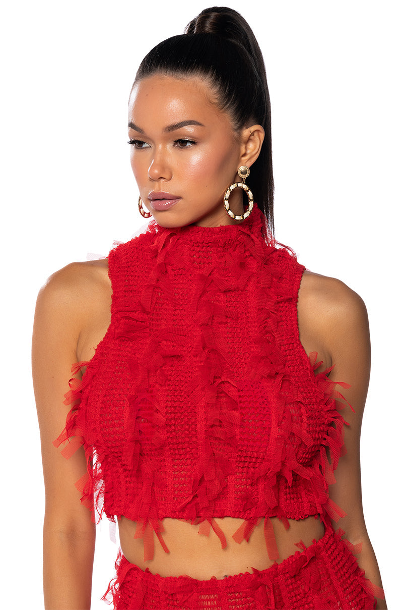 NAOMI MESH SLEEVELESS MOCKNECK TOP