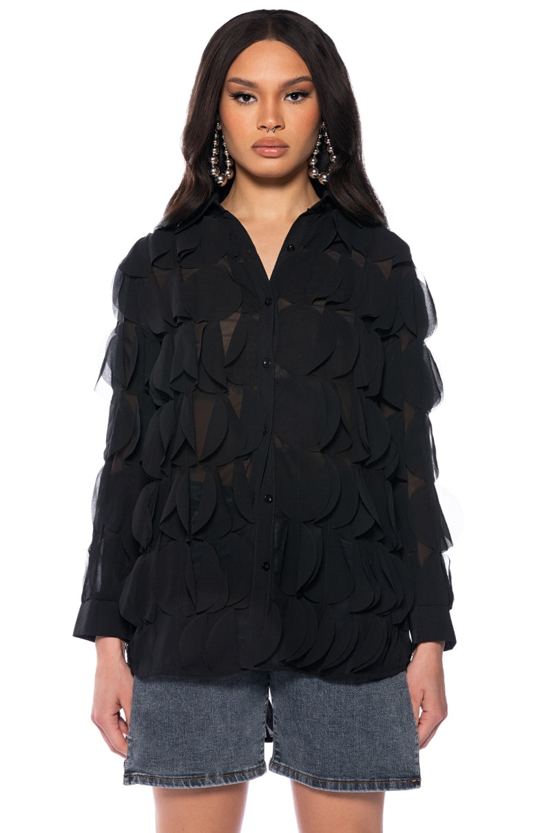 NEXT TIME TEXTURED BUTTON DOWN BLOUSE