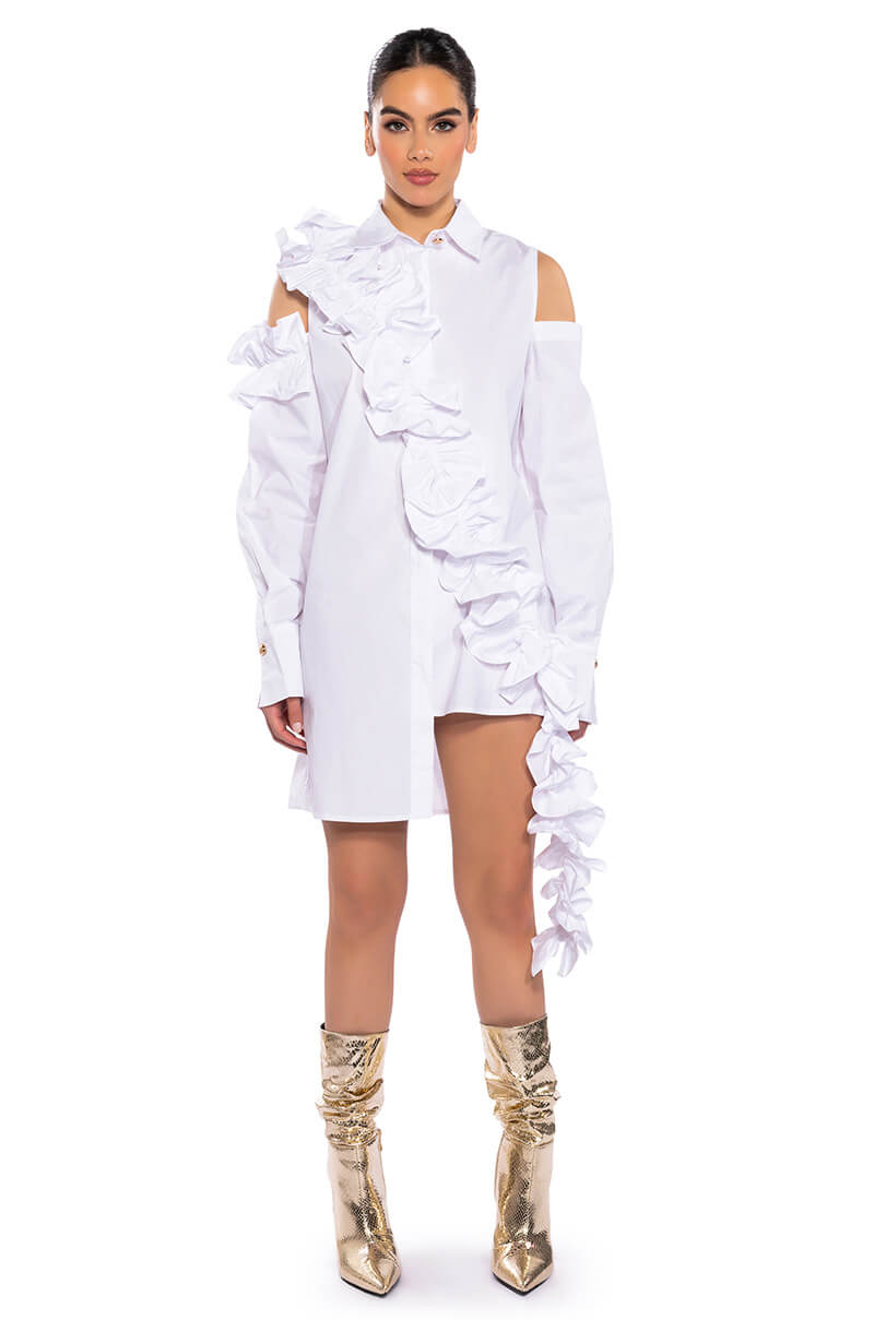 NO REST MINI WHITE CUTOUT SHIRT DRESS