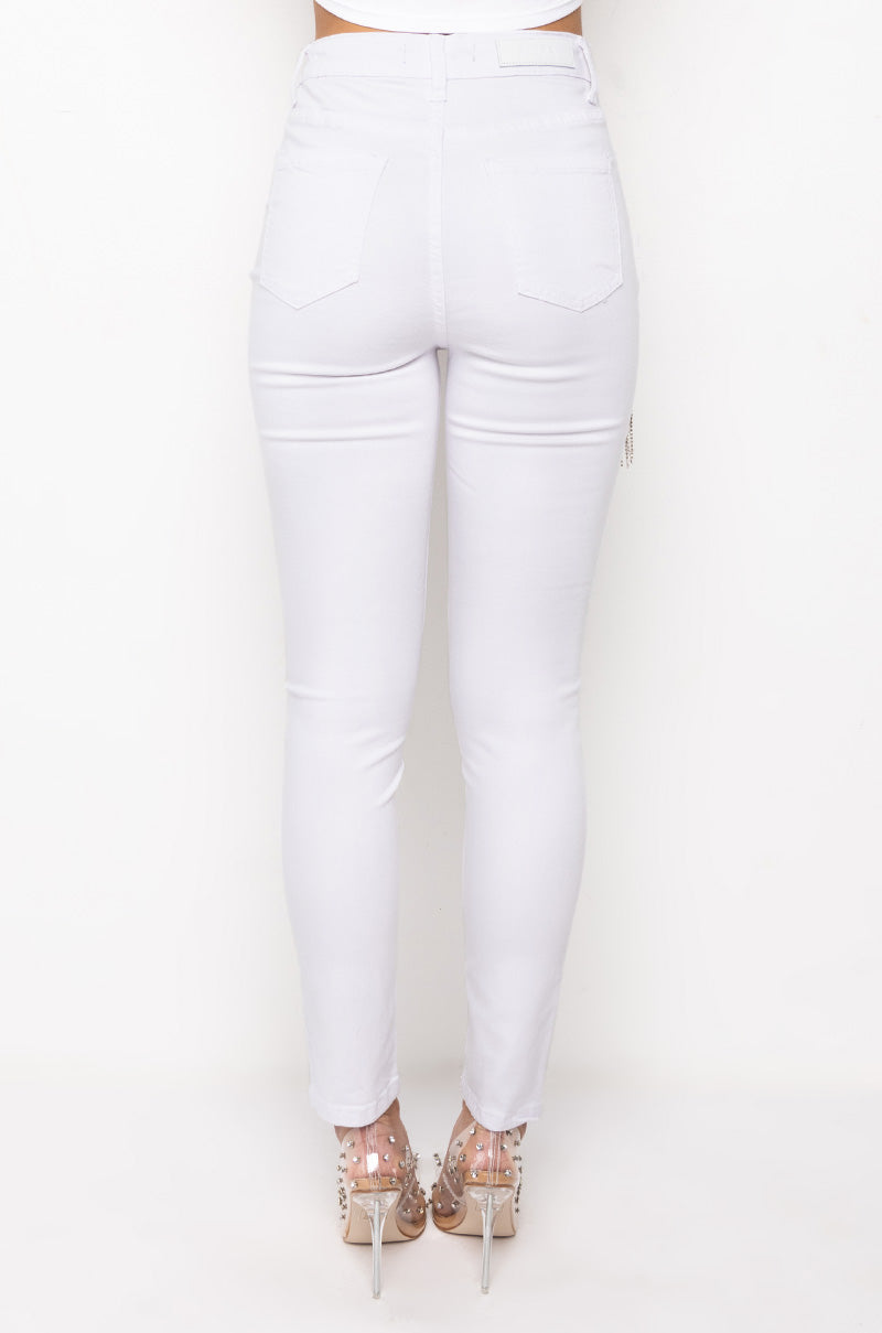 NOTHIN BETTER RHINESTONE POCKET SKINNY JEANS