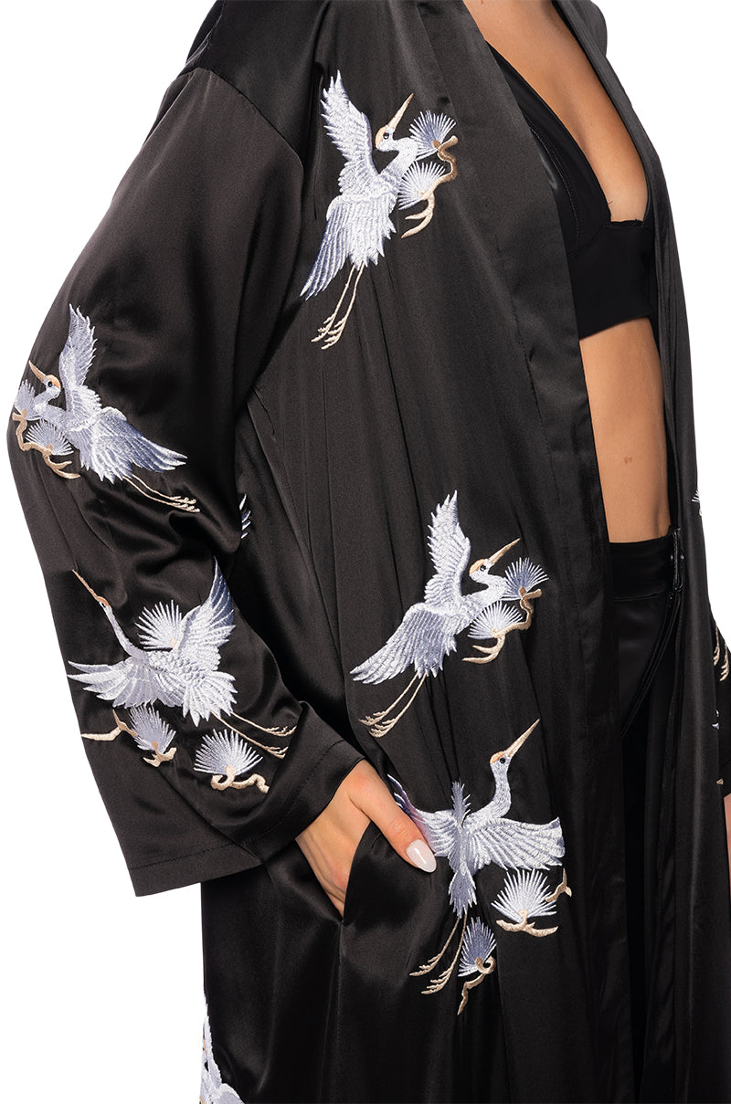 OKINAWA CRANE SATIN SILK DUSTER