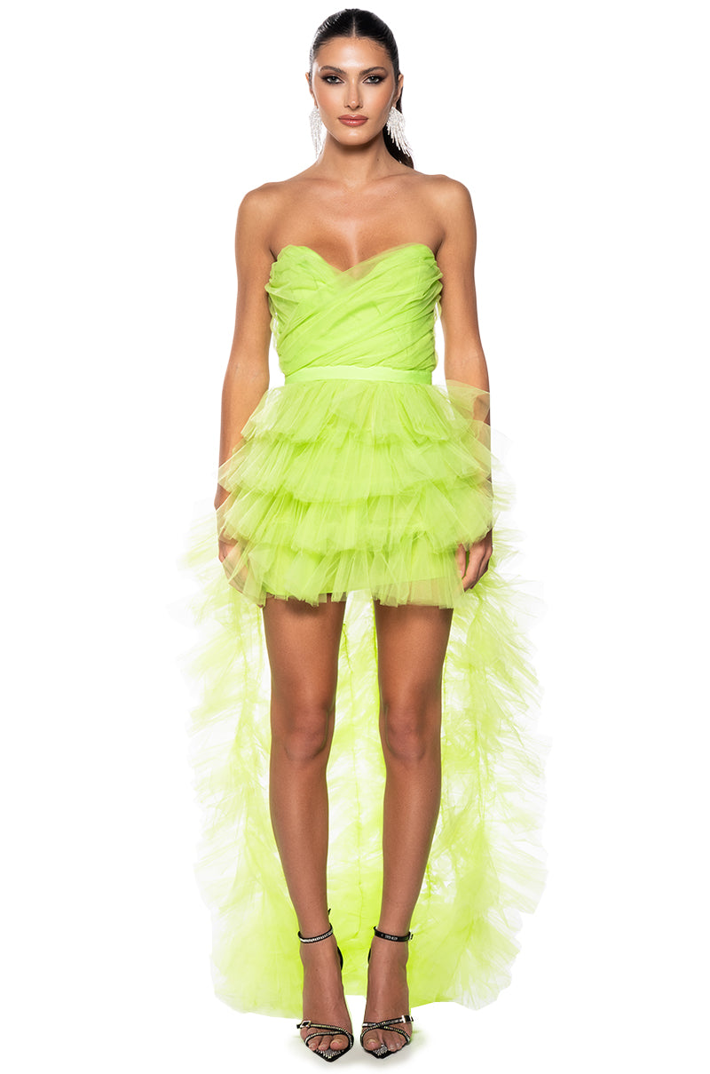 ON MY LEVEL TULLE HIGH LOW DRESS