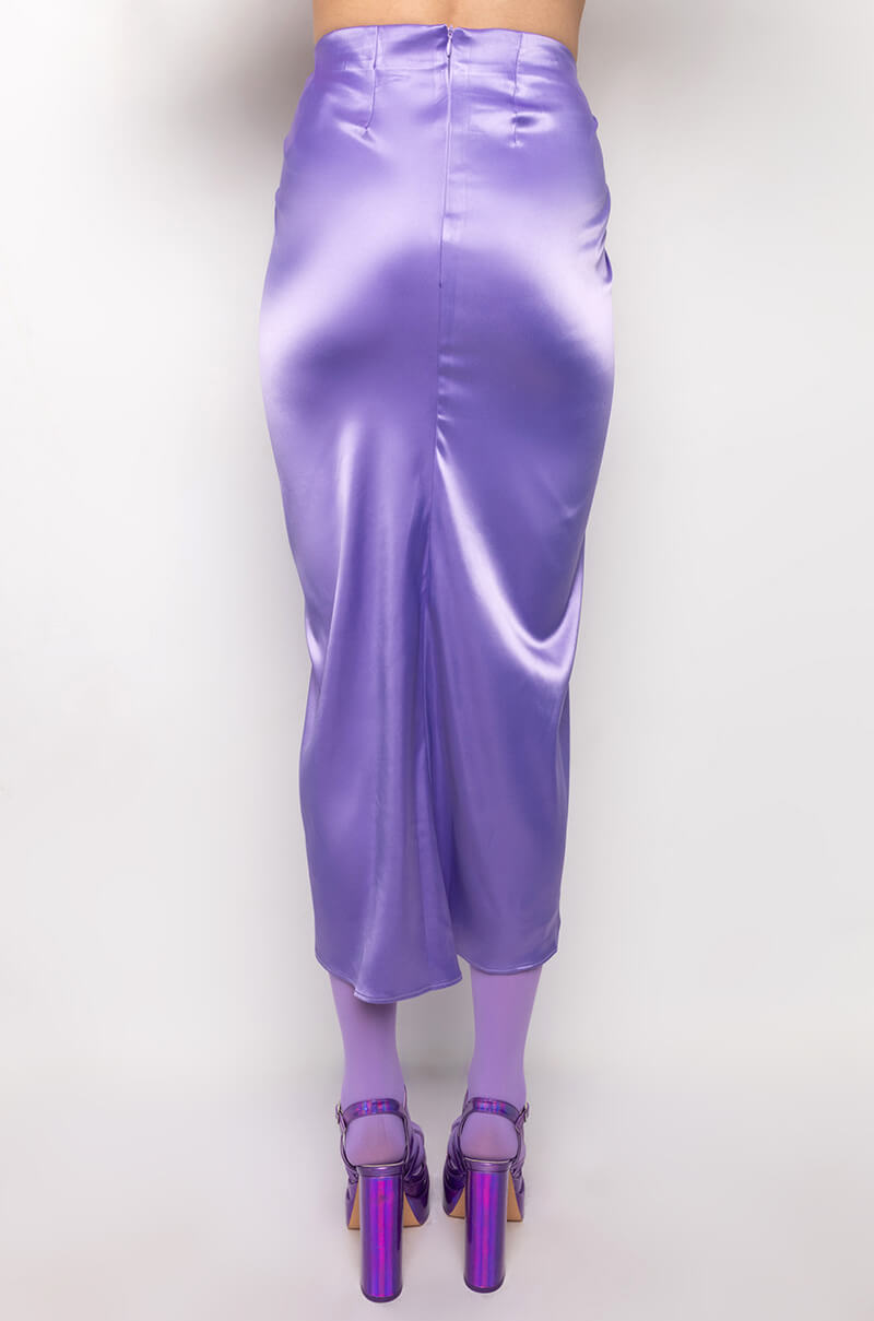 ON MY LEVEL WRAP FRONT SATIN MIDI SKIRT