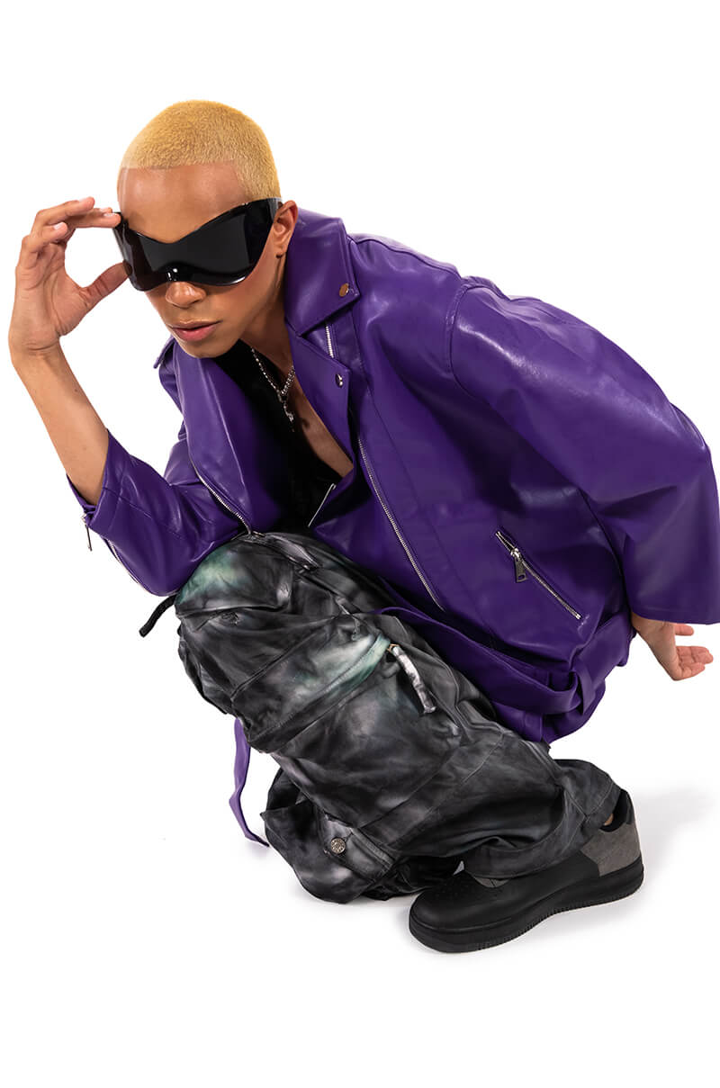 OVERSIZED SATURATED PURPLE MOTO JACKET