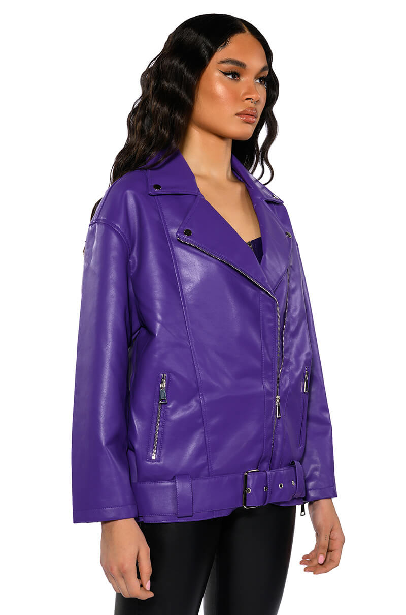 OVERSIZED SATURATED PURPLE MOTO JACKET