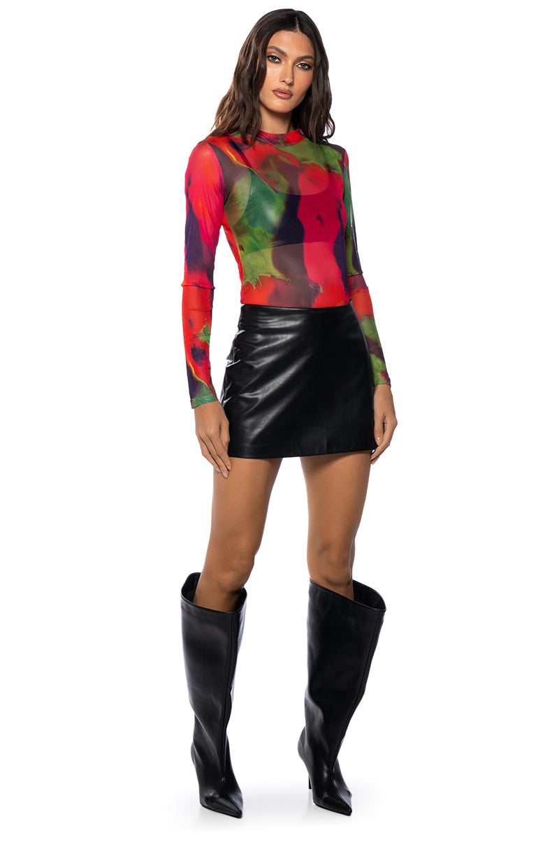 OWN IT MESH PRINTED LONG SLEEVE TOP