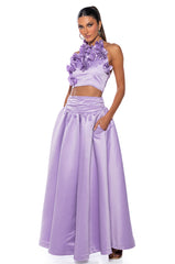PANSY GARDEN CROPPED HALTER TOP