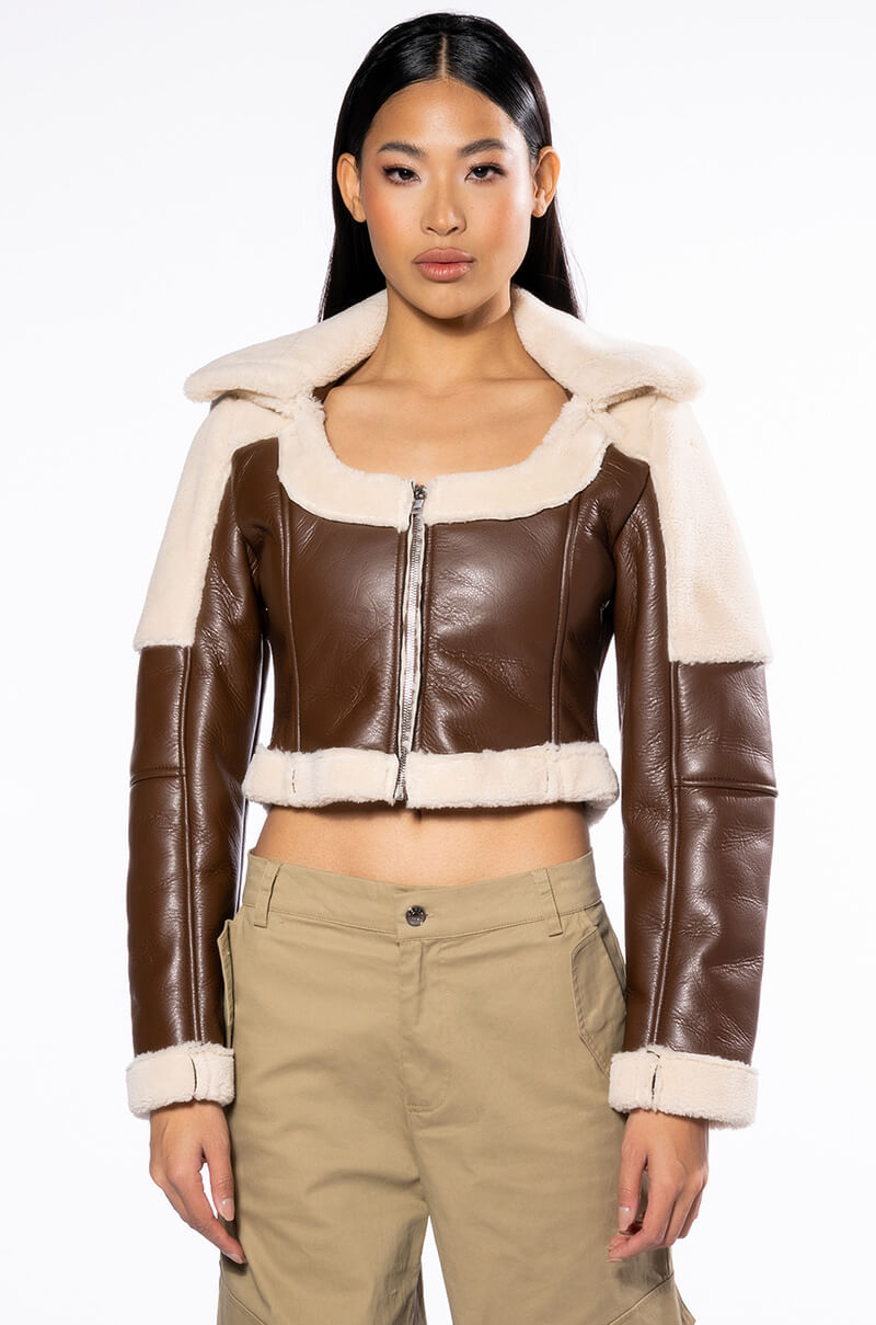 PARABONE SHEARLING CROP SCOOP BOMBER JACKET