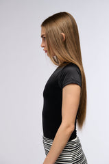 PAXTON NEW SHINE DEEP PLUNGE SHORT SLEEVE BODYSUIT IN BLACK