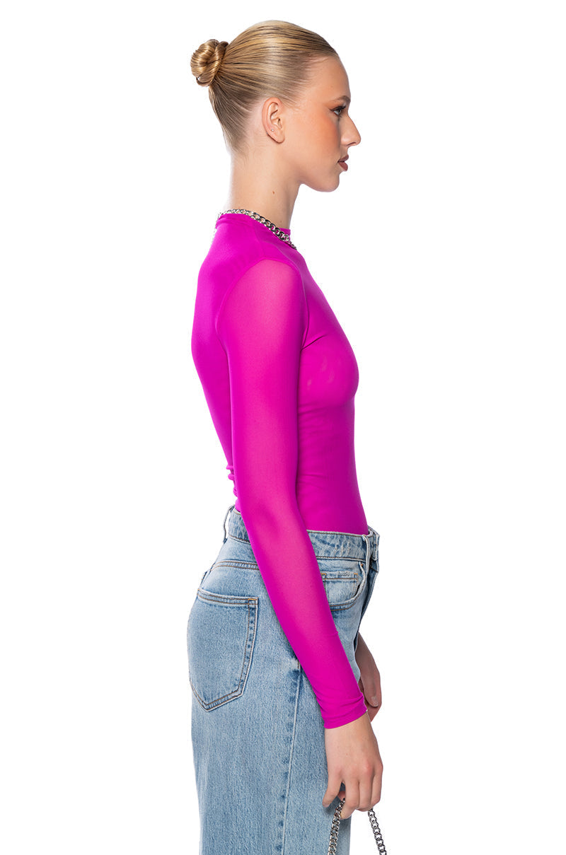 PAXTON SEXY MESH LONG SLEEVE FUNNEL NECK BODYSUIT
