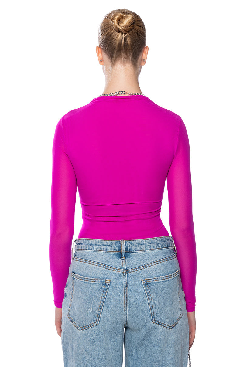 PAXTON SEXY MESH LONG SLEEVE FUNNEL NECK BODYSUIT