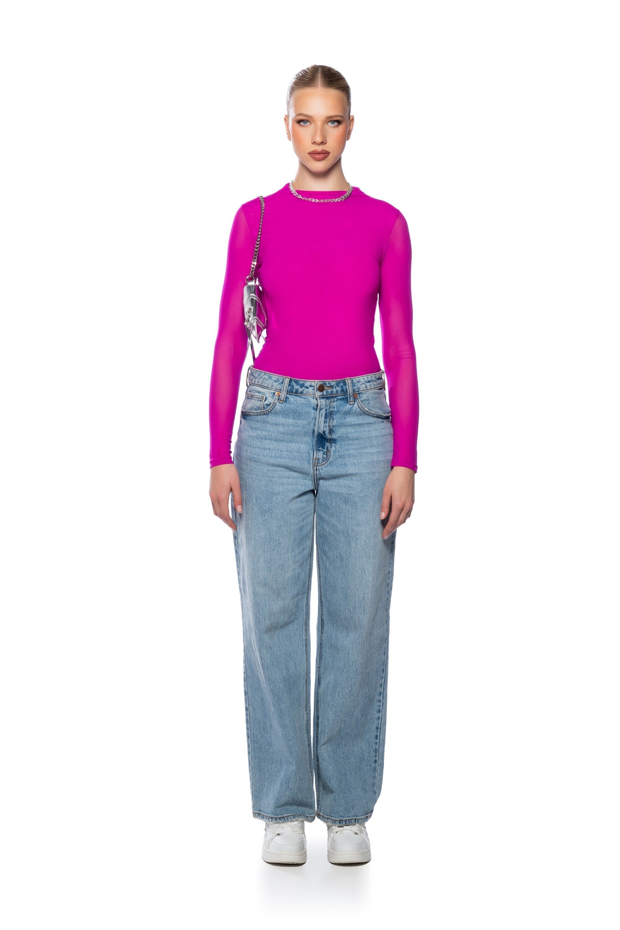 PAXTON SEXY MESH LONG SLEEVE FUNNEL NECK BODYSUIT