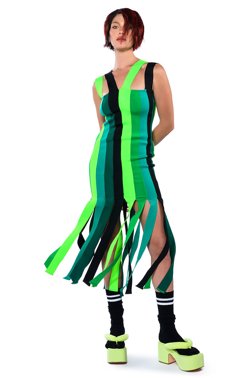 DEMI MULTI STRIPE BANDAGE MAXI DRESS