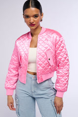 PINK QUILTED SPRING BOMBER