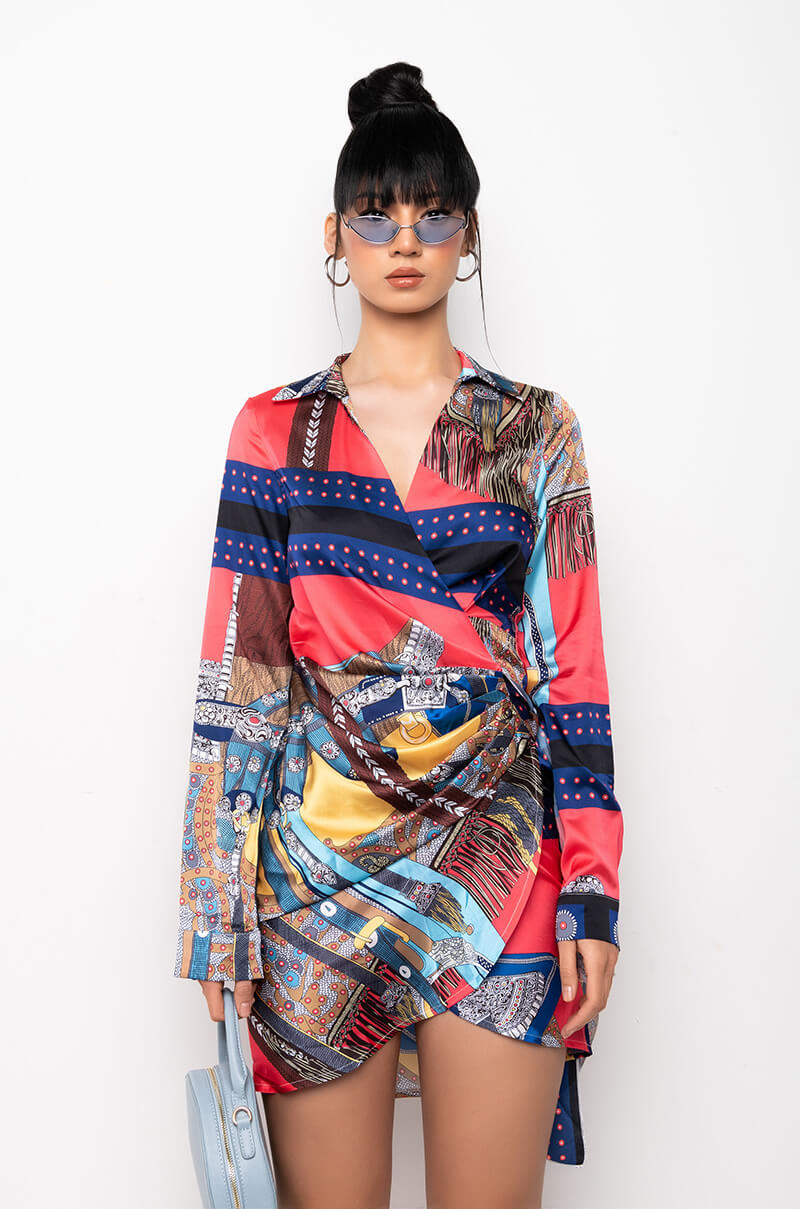 PLAY IT RIGHT WRAP MINI DRESS