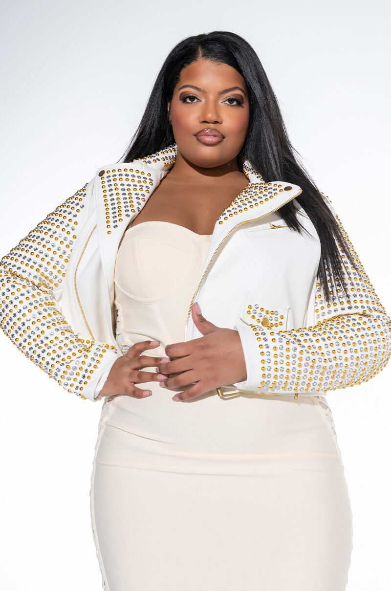 PLUS AZALEA WANG GOLDIE MIX METAL MOTO JACKET