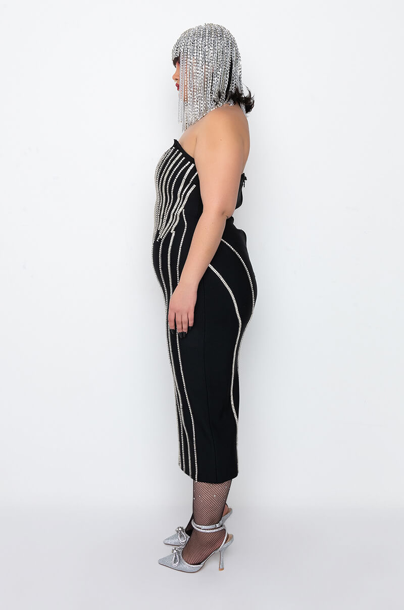 PLUS PARADISE FOUND MIDI DRESS WITH RHINESTONES