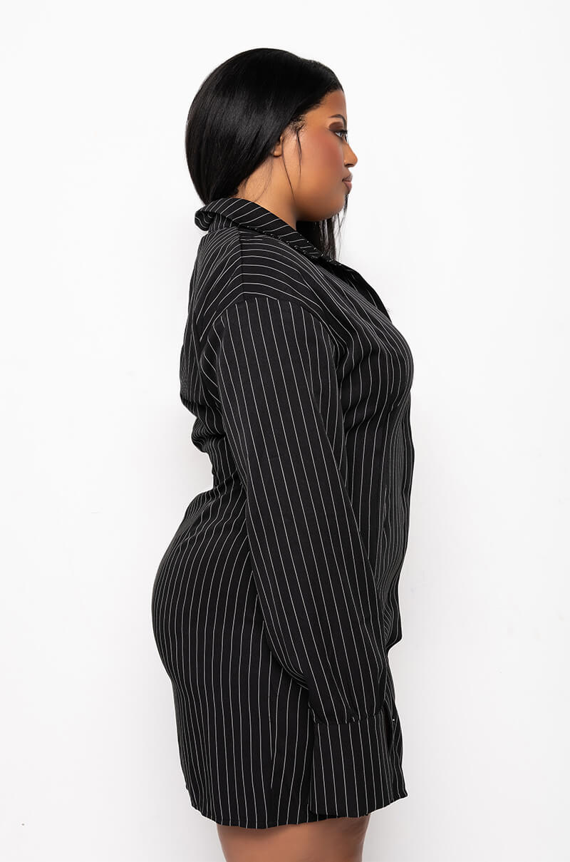 PLUS TAKE IT BACK PINSTRIPE BLAZER DRESS