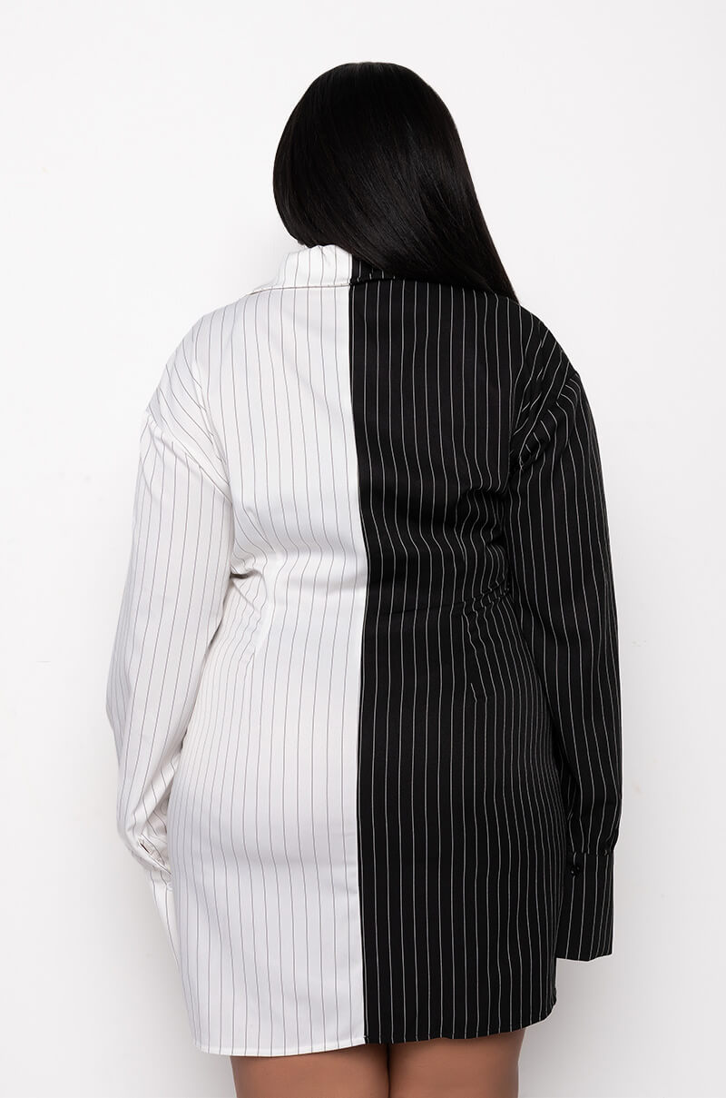 PLUS TAKE IT BACK PINSTRIPE BLAZER DRESS
