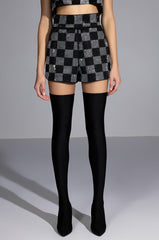 POP STAR CHECKERED RHINESTONE SHORT
