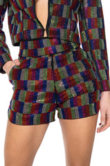 POP STAR RECTANGLE PRINT RHINESTONE HOT SHORT